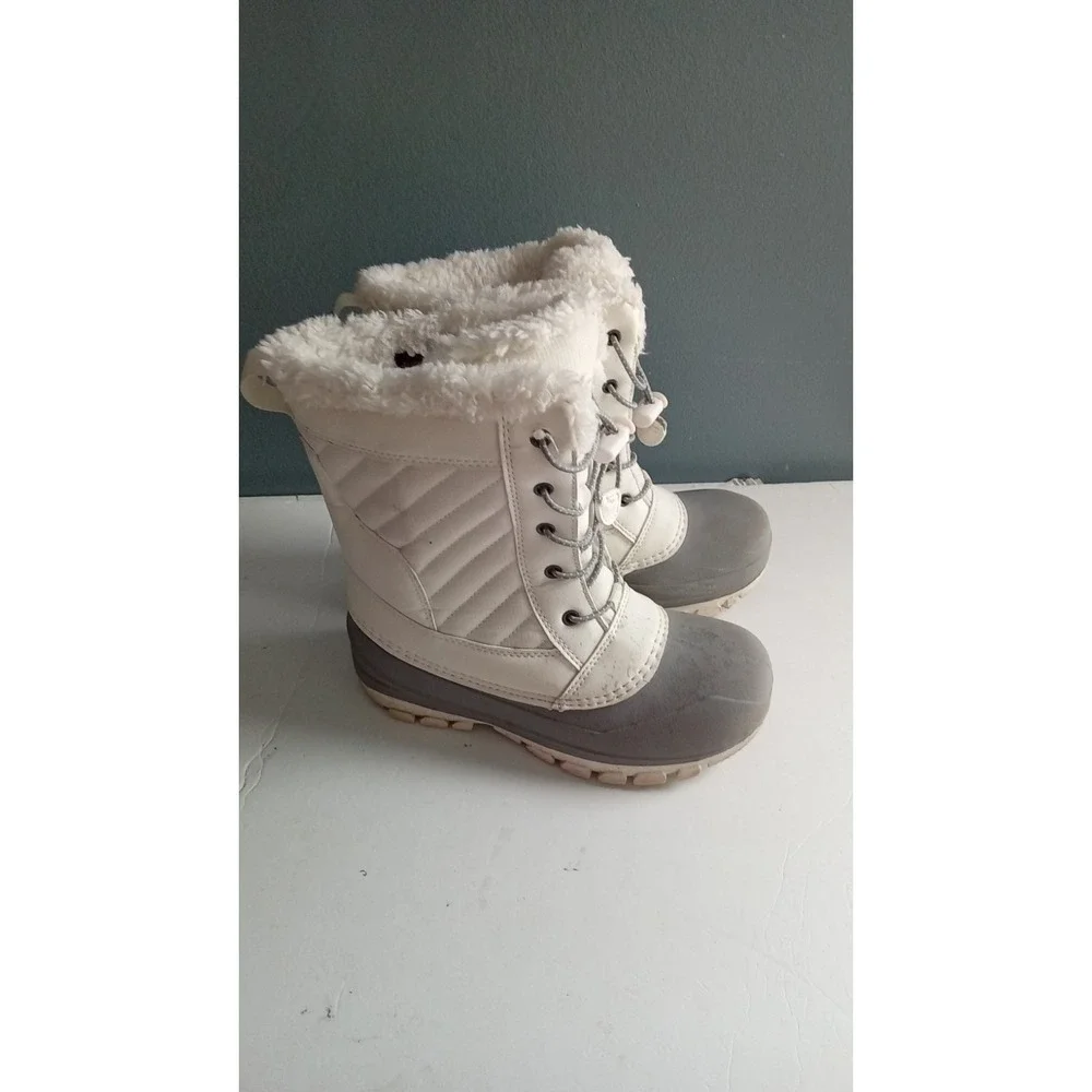 Winter Snow Boots Lace Up Faux Fur‎ Trim Gray Rubber Bottom